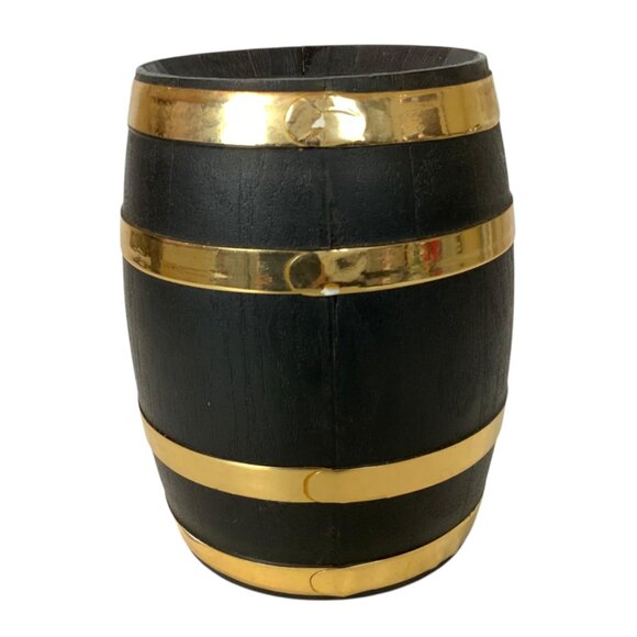 Black Barrel Coin Bank by Mayville Plastics Gold Accents First Savings Odessa - Picture 2 of 7